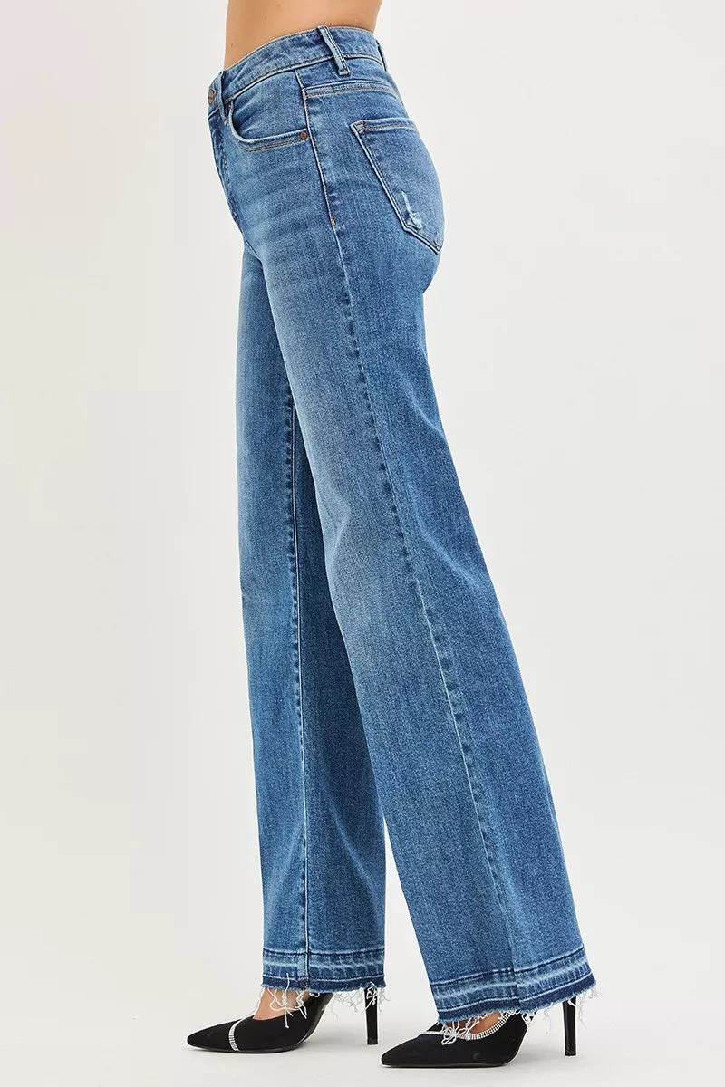 RiSEN jeans met hoge taille en wijde pijpen en gerafelde zoom