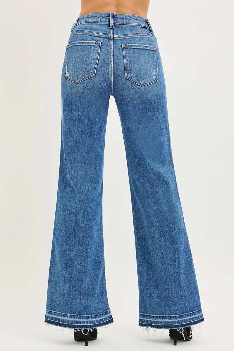 RiSEN jeans met hoge taille en wijde pijpen en gerafelde zoom