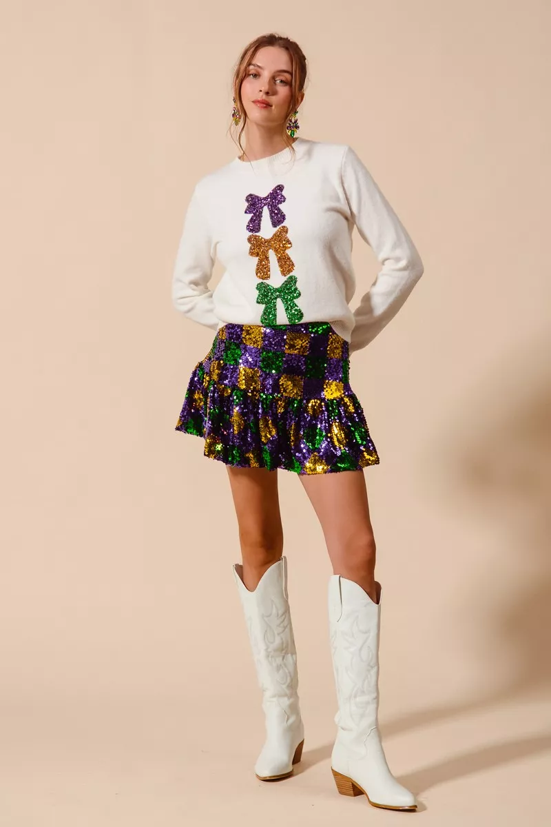 SO ME Mardi Gras geruite minirok met pailletten