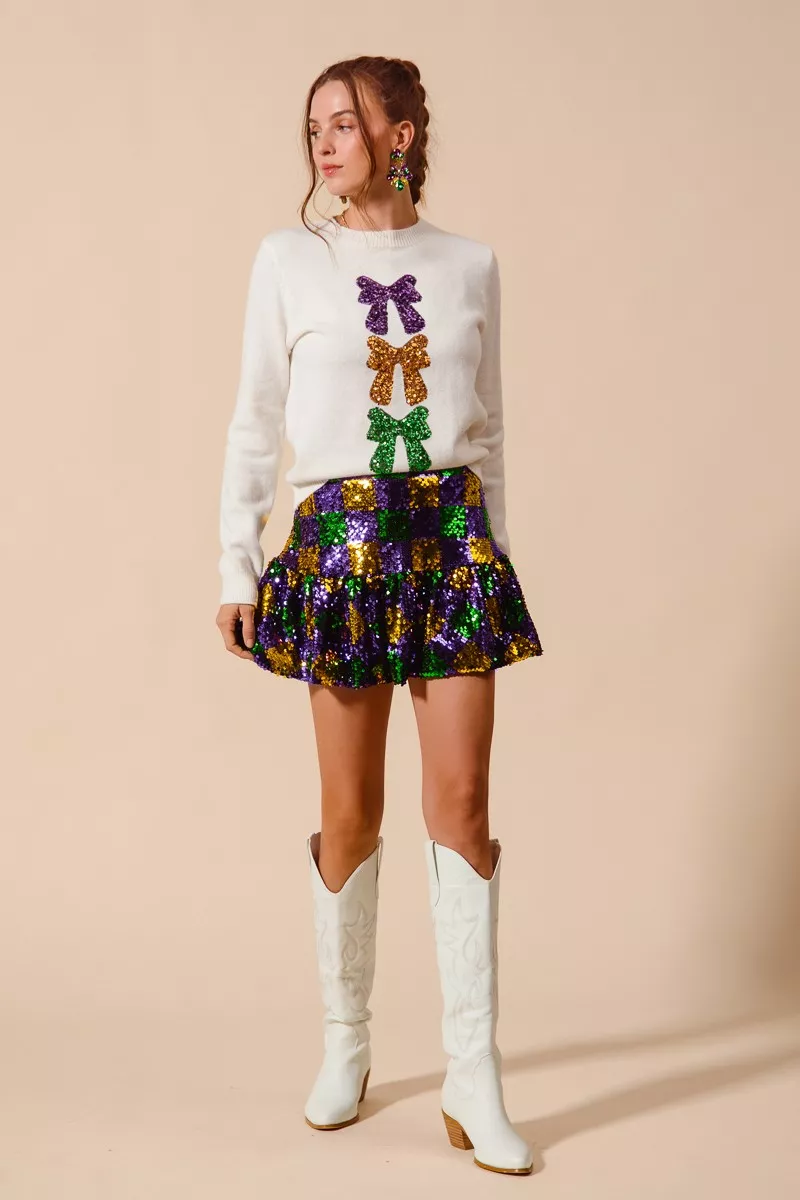 SO ME Mardi Gras geruite minirok met pailletten