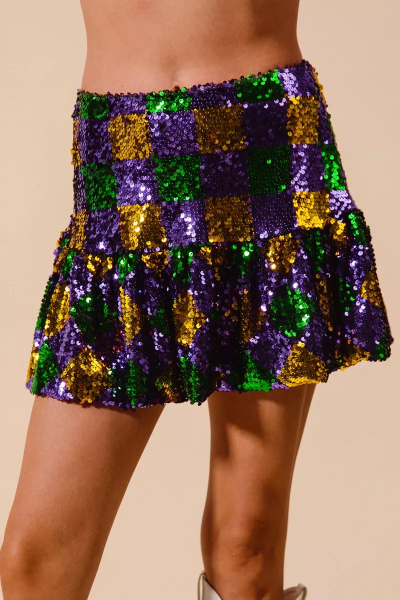 SO ME Mardi Gras geruite minirok met pailletten