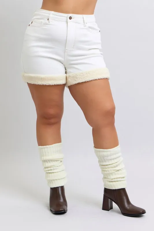 Judy Blue Full Size High Waist Shearling Cuff Denim Shorts Plus Size