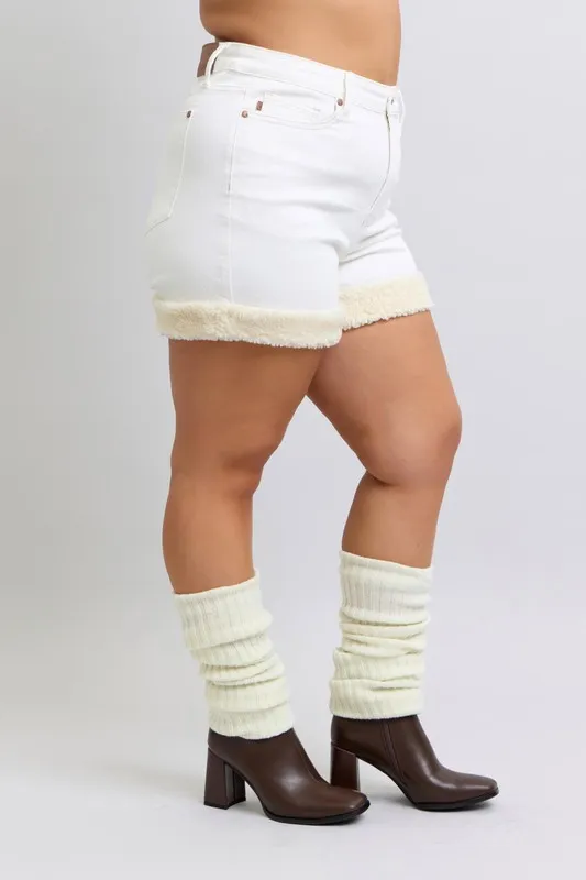 Judy Blue Full Size High Waist Shearling Cuff Denim Shorts Plus Size