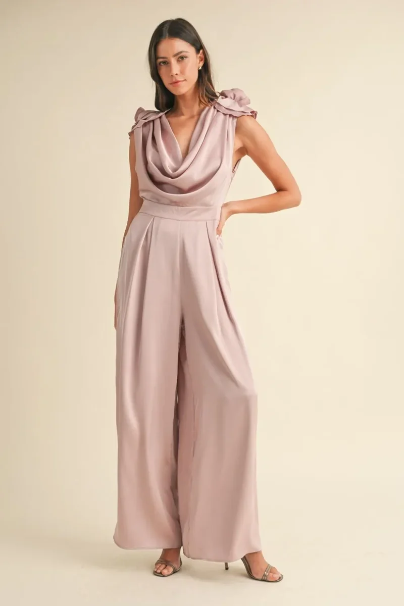 MABLE Jumpsuit met 3D-bloemenapplicaties en diepe colkraag
