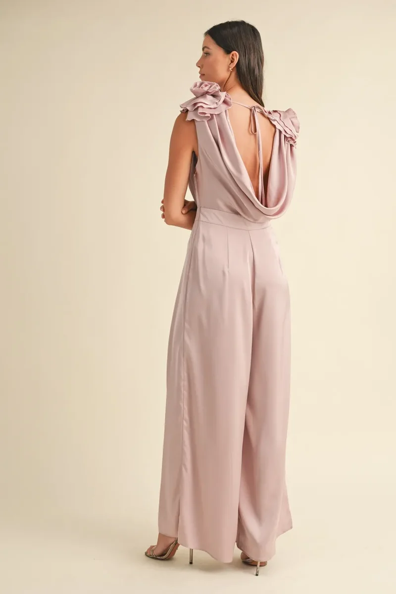 MABLE Jumpsuit met 3D-bloemenapplicaties en diepe colkraag