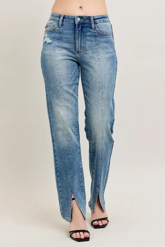 Judy Blue Full Size Hoge Taille Vintage Wassing Voornaad & Split Recht Plus Size