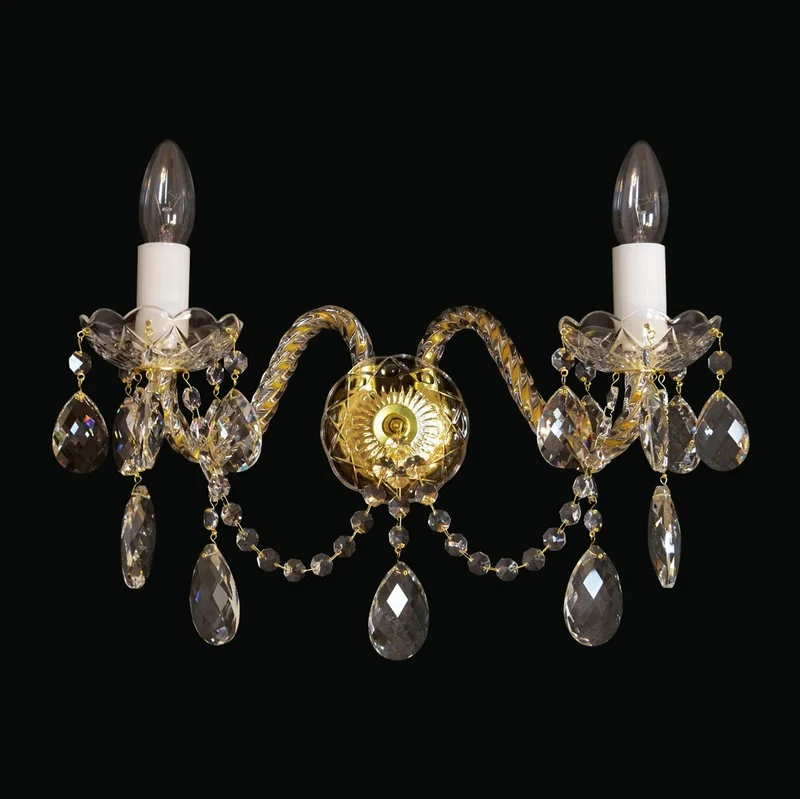 Casa Padrino Luxus Barock Kristall Wandleuchte Gold 40 x 20 x H. 25 cm - Prunkvolle Messing Wandleuchte mit böhmischem Kristallglas - Barock Möbel - Edel & Prunkvoll