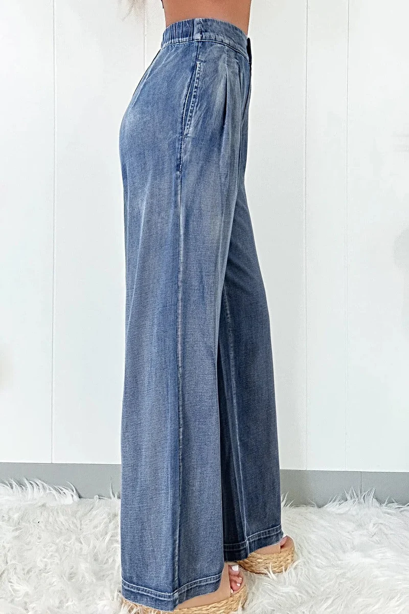 Jeans met hoge taille en wijde pijpen, inclusief zakken – 95% katoen voor ultiem comfort