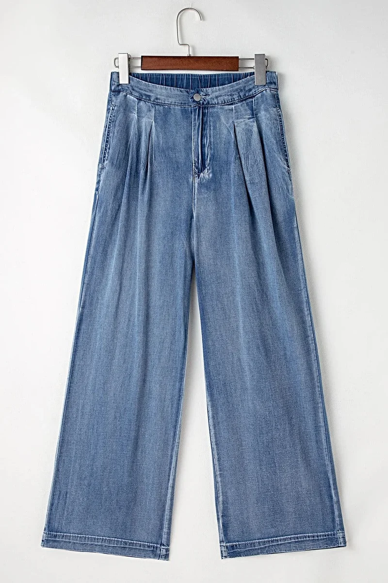 Jeans met hoge taille en wijde pijpen, inclusief zakken – 95% katoen voor ultiem comfort