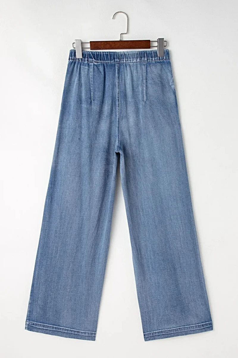 Jeans met hoge taille en wijde pijpen, inclusief zakken – 95% katoen voor ultiem comfort