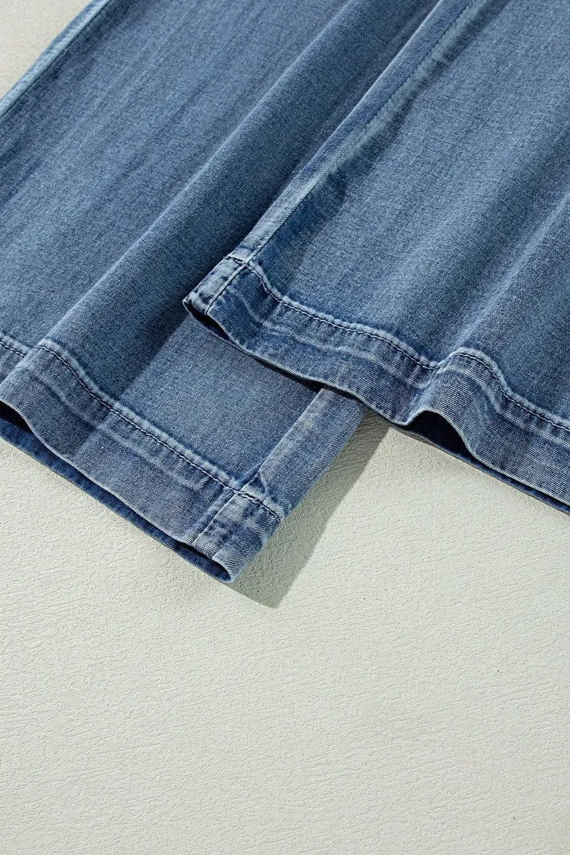 Jeans met hoge taille en wijde pijpen, inclusief zakken – 95% katoen voor ultiem comfort