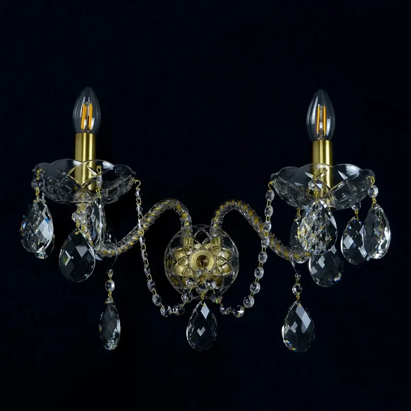 Casa Padrino Luxus Barock Kristall Wandleuchte Gold 40 x 20 x H. 24 cm - Prunkvolle Messing Wandleuchte mit böhmischem Kristallglas - Barock Möbel - Edel & Prunkvoll