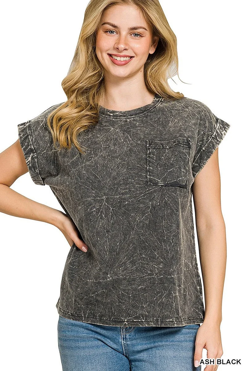 Luxe T-shirt met korte mouwen en borstzak in grote maten - Vintage gewassen katoenmix met een relaxte pasvorm