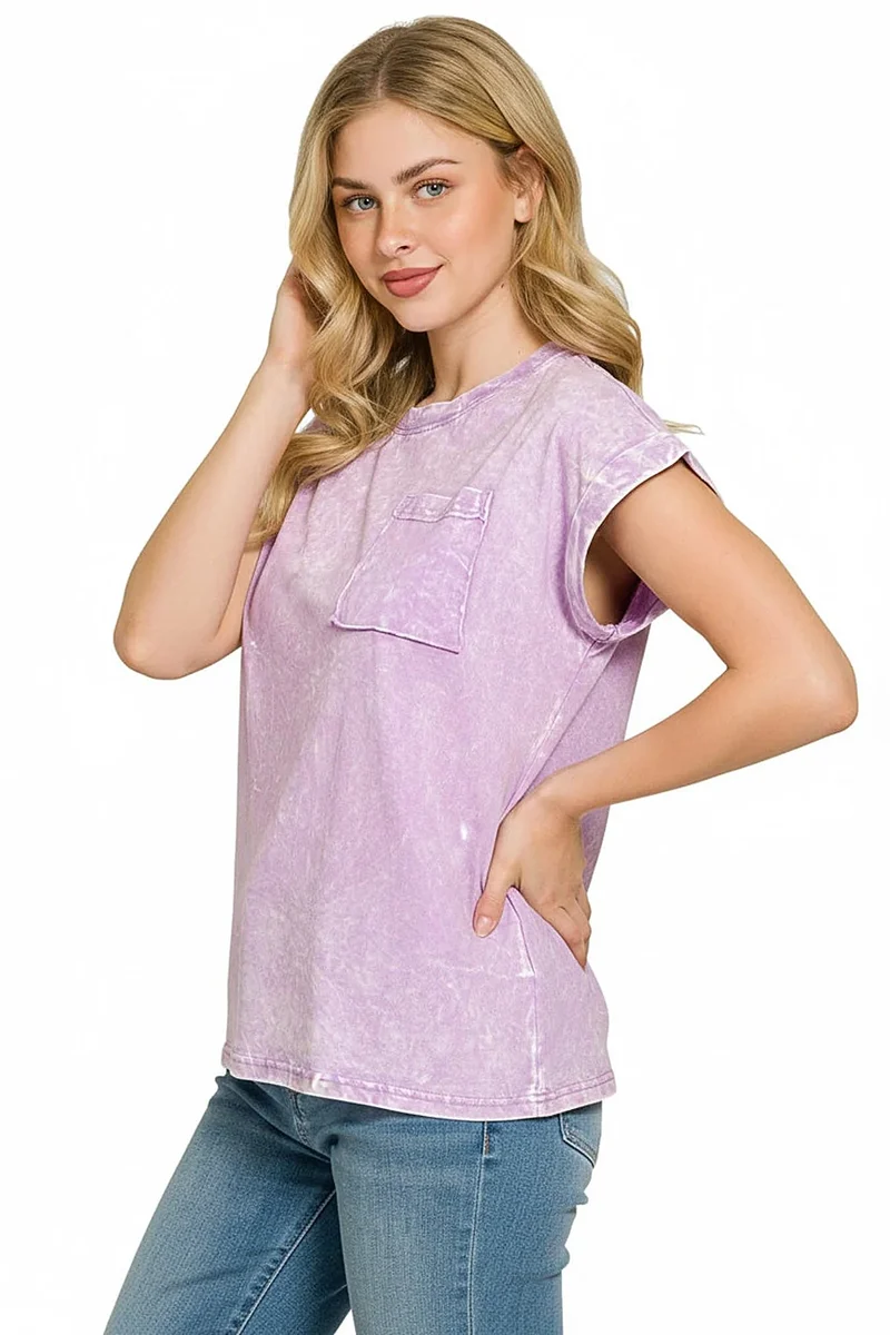 Katoenen shirt met korte mouwen in grote maten, vintage wassing en zakje - Relaxte pasvorm