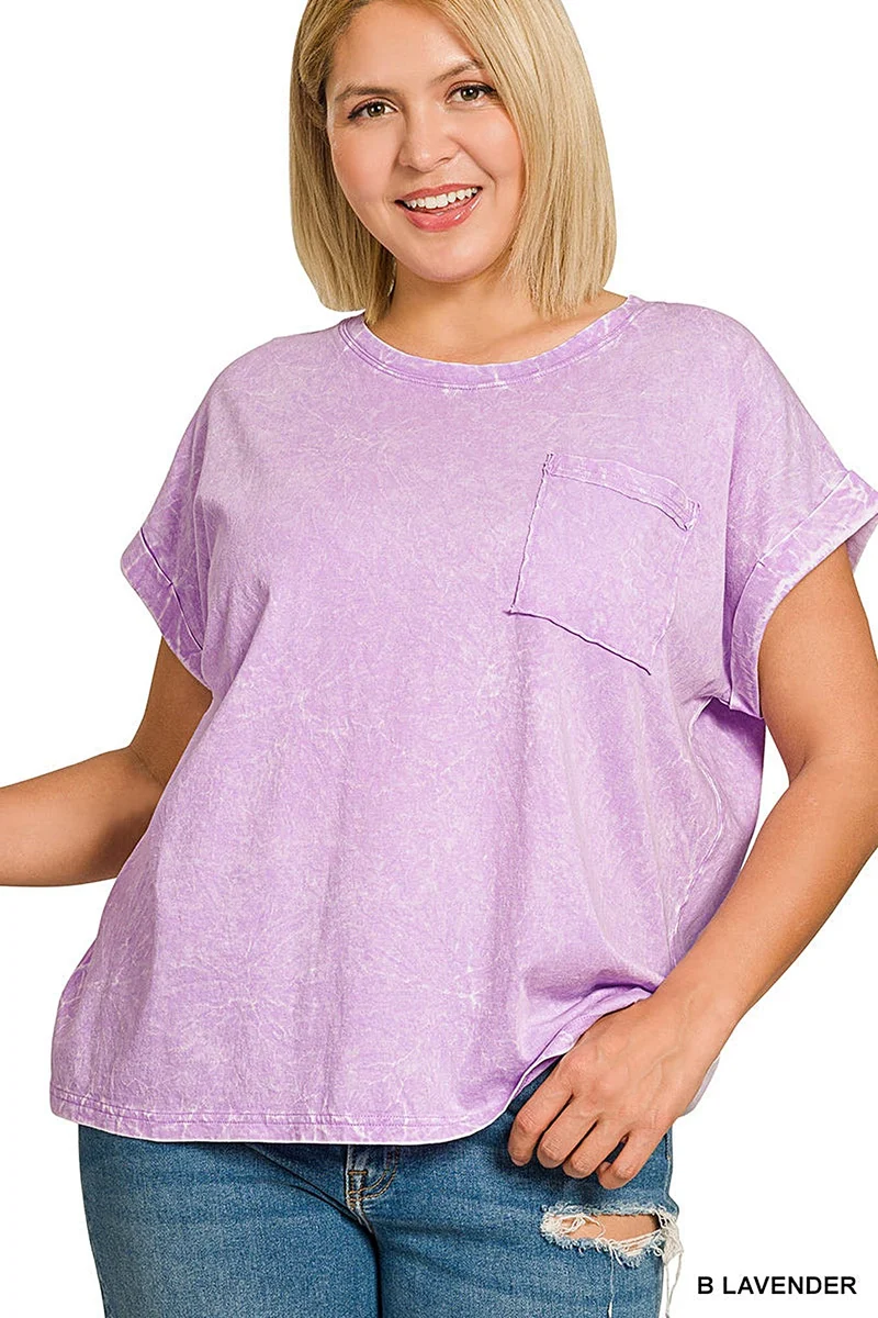 Katoenen shirt met korte mouwen in grote maten, vintage wassing en zakje - Relaxte pasvorm