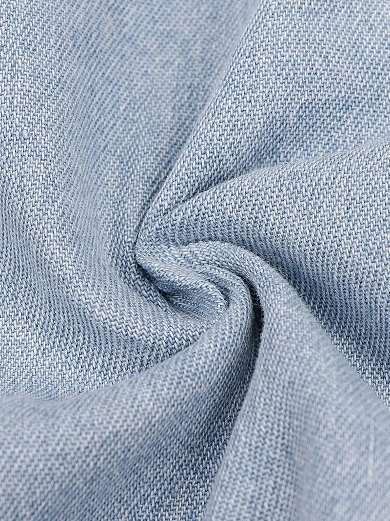 Elegante denim jurk met ritssluiting aan de voorkant en zakken | Stijlvolle korte mouwen en licht elastische stof
