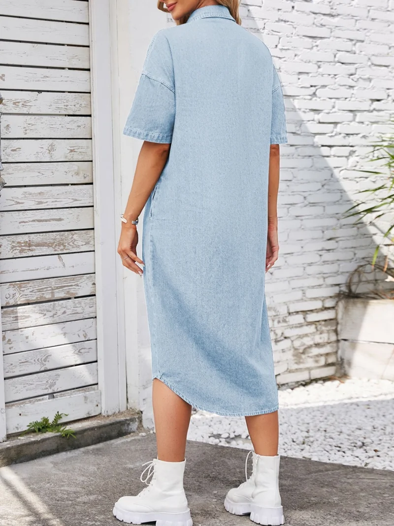 Casual denim jurk met knoopsluiting en korte mouwen