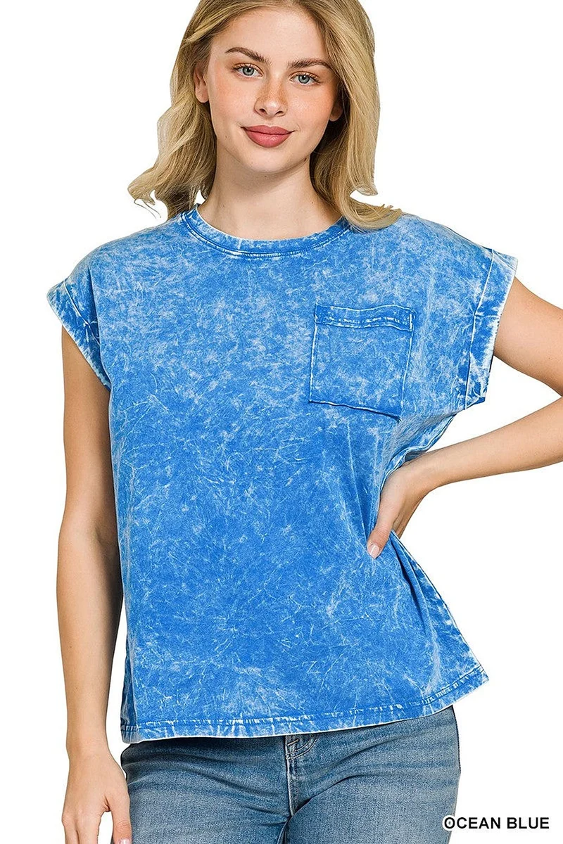 Plus size T-shirt met kreukeleffect en zakje, zacht katoen, relaxte pasvorm, vintage look