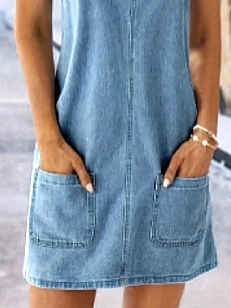 Stijlvolle denim tuinbroekjurk met zakken - Comfortabele mix van 85% katoen, machinewasbaar
