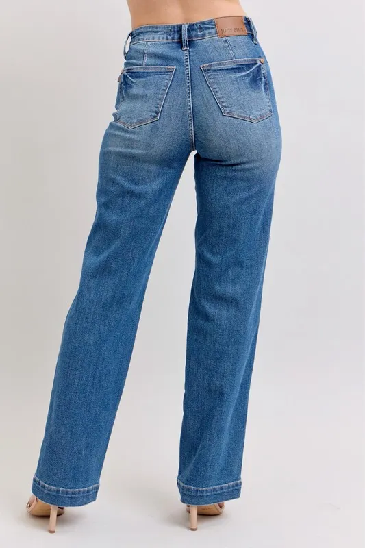 Judy Blue Full Size Hoge Taille Contrasterende Draad Recht Plus Size
