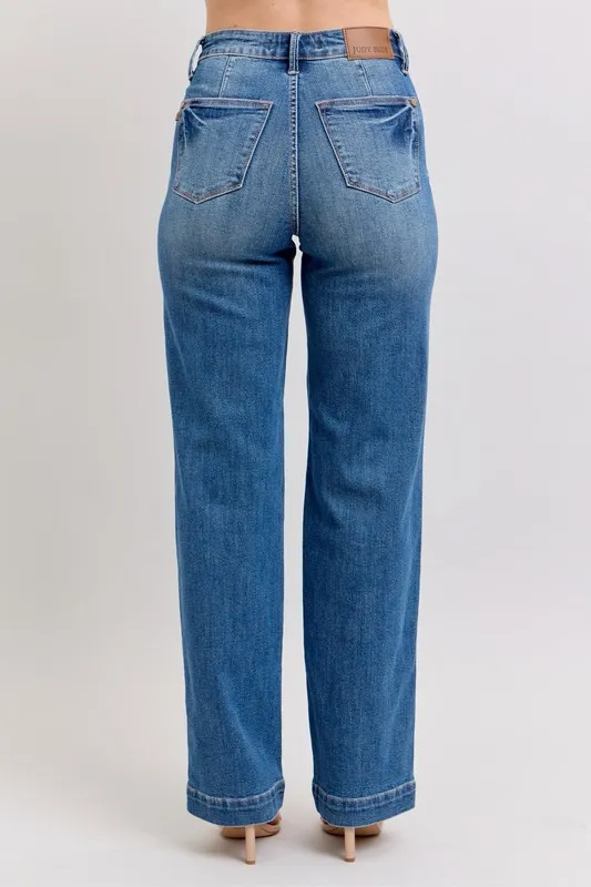 Judy Blue Full Size Hoge Taille Contrasterende Draad Recht Plus Size