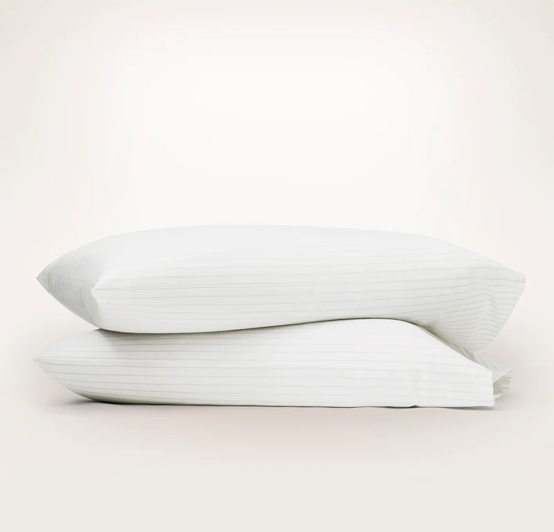 Percale Hemmed Pillowcase Set - White/Oak Simple Stripe
