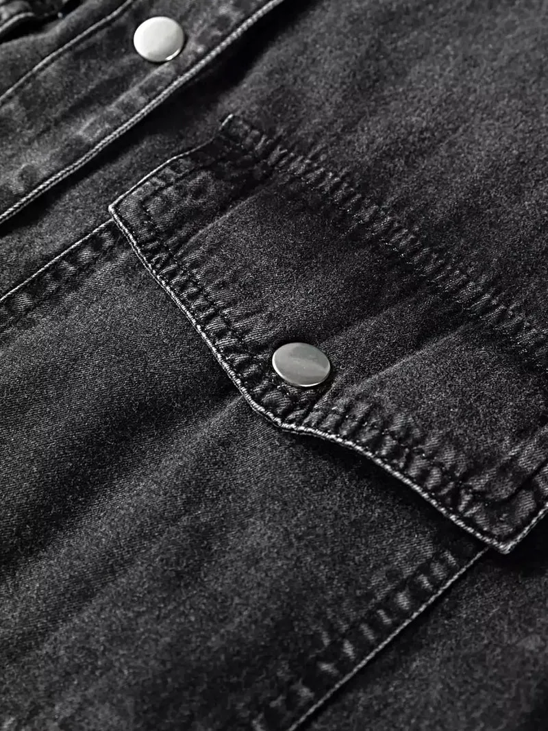 Denim overhemdjurk met borstzak en onafgewerkte zoom - 100% katoen, losse pasvorm