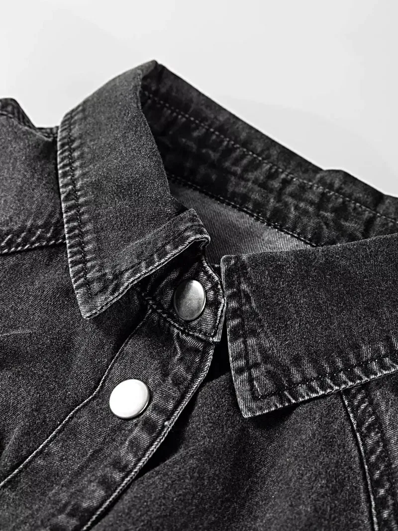 Denim overhemdjurk met borstzak en onafgewerkte zoom - 100% katoen, losse pasvorm
