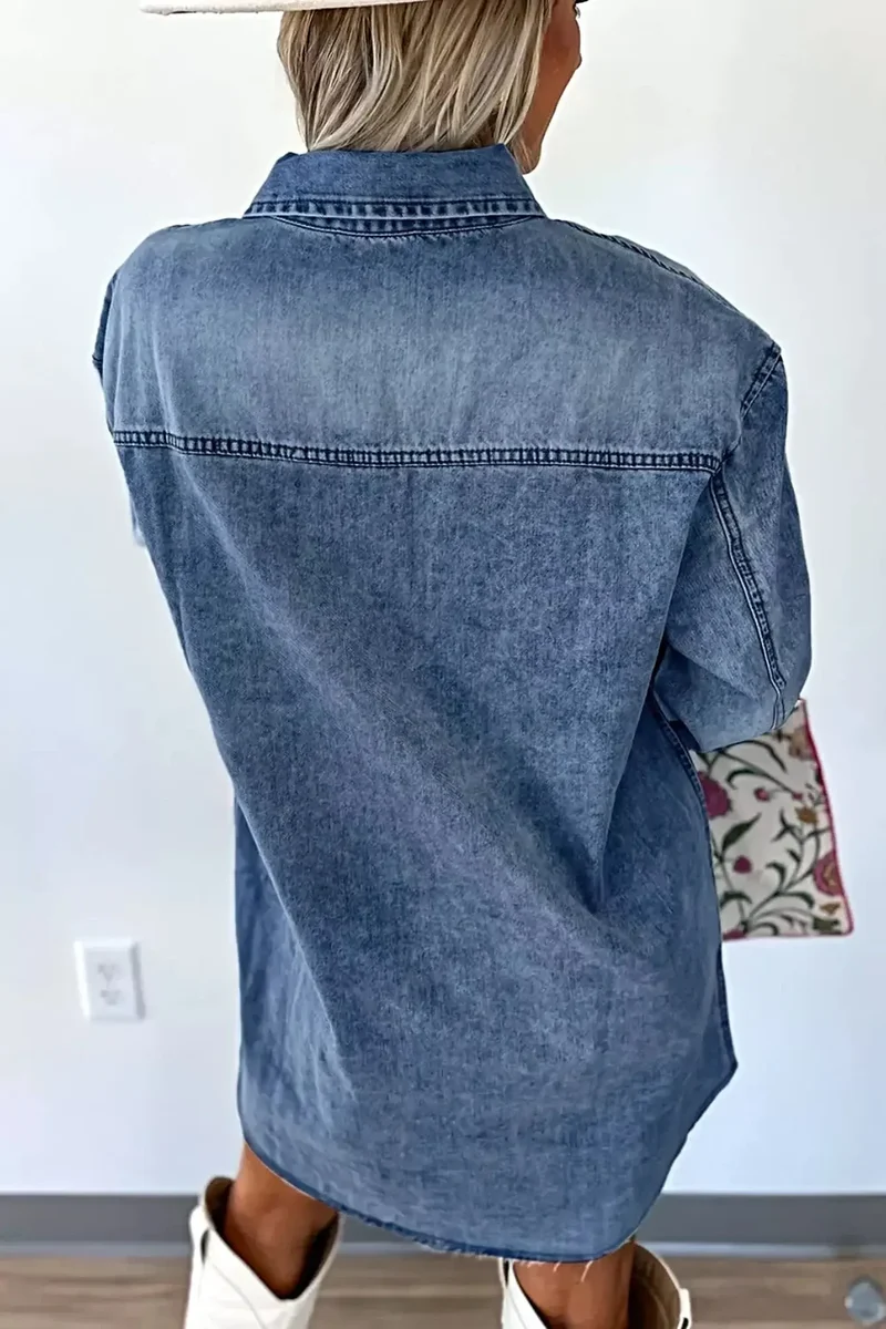Vintage denim jurk met knoopsluiting aan de voorkant en zakken - 100% katoen, machinewasbaar