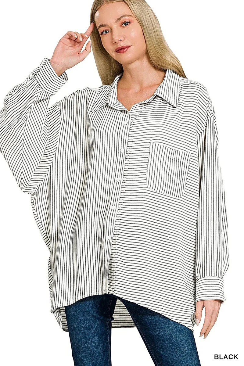 Tijdloos geweven gestreept overhemd met knoopsluiting - Klassieke gestreepte blouse met knoopsluiting voor een veelzijdige stijl.
