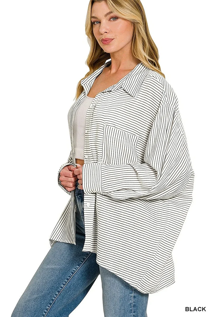 Tijdloos geweven gestreept overhemd met knoopsluiting - Klassieke gestreepte blouse met knoopsluiting voor een veelzijdige stijl.
