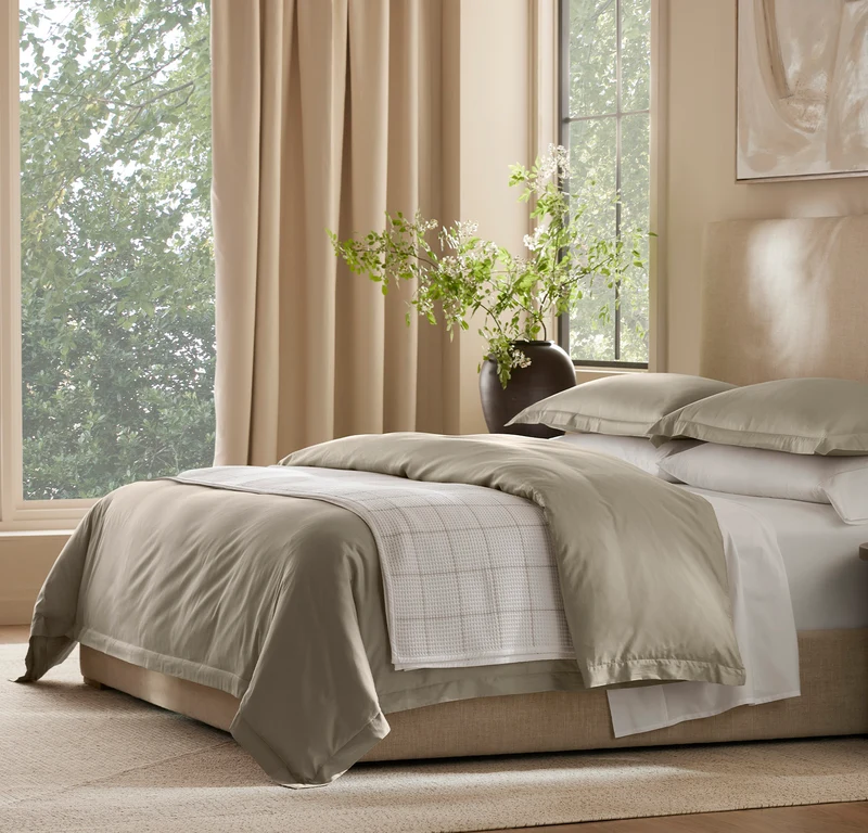 Percale Hemmed Duvet Set - Oak