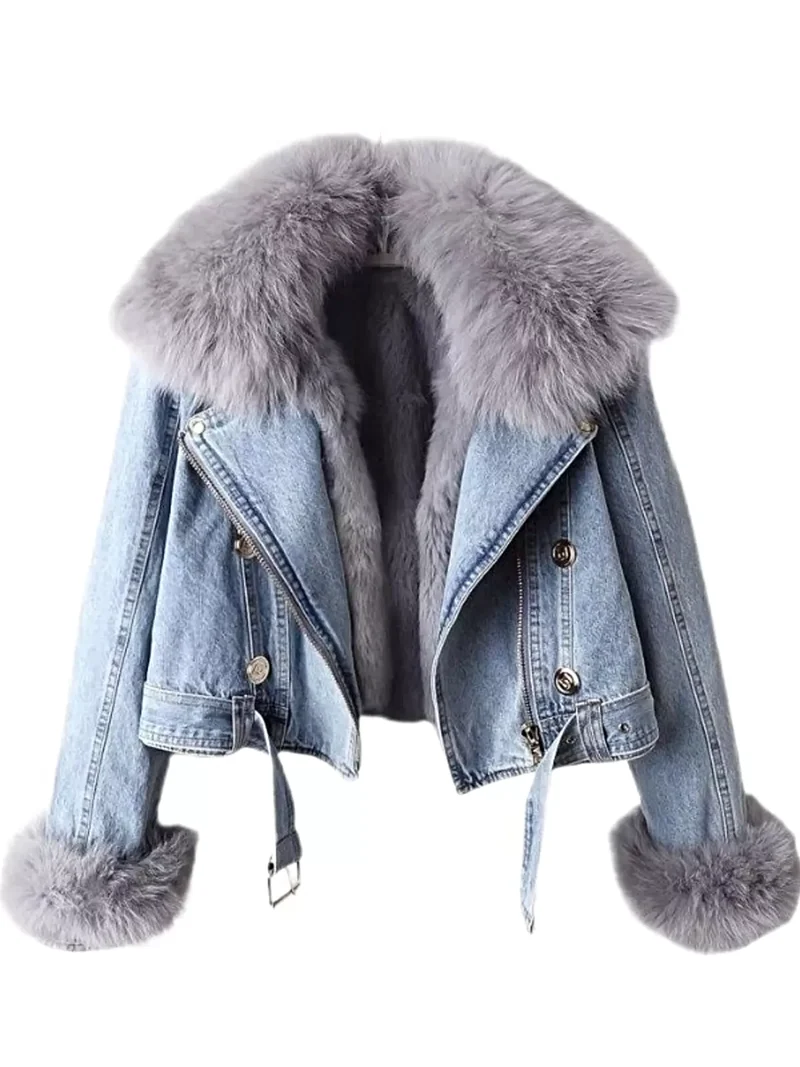 Plus size jas met kraag van imitatiebont – stijlvolle denim jas met comfortabele pasvorm
