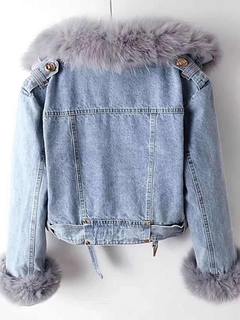 Plus size jas met kraag van imitatiebont – stijlvolle denim jas met comfortabele pasvorm