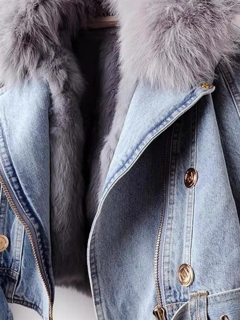 Plus size jas met kraag van imitatiebont – stijlvolle denim jas met comfortabele pasvorm