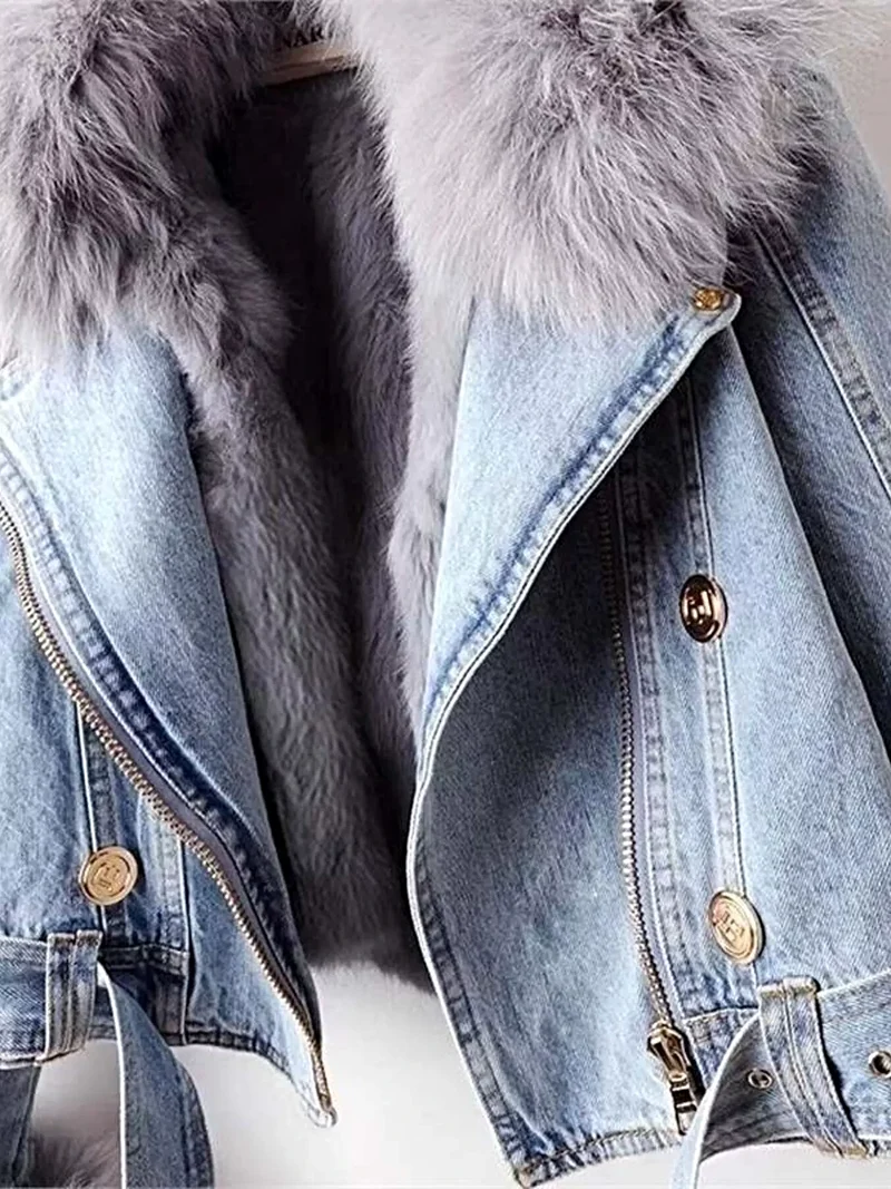 Plus size jas met kraag van imitatiebont – stijlvolle denim jas met comfortabele pasvorm
