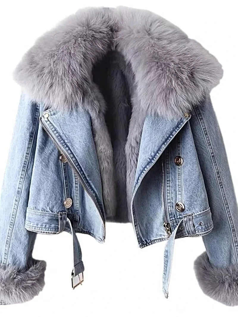 Plus size jas met kraag van imitatiebont – stijlvolle denim jas met comfortabele pasvorm