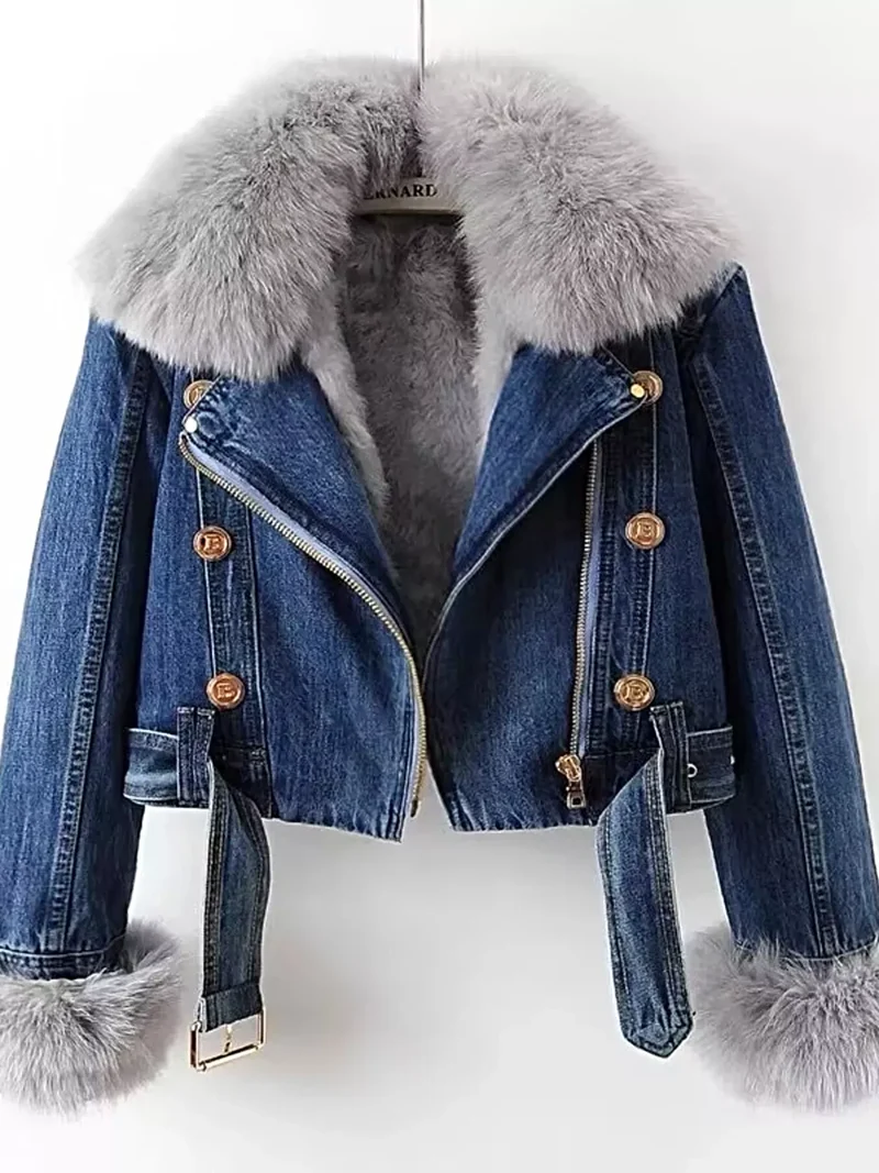 Plus size jas met kraag van imitatiebont – stijlvolle denim jas met comfortabele pasvorm