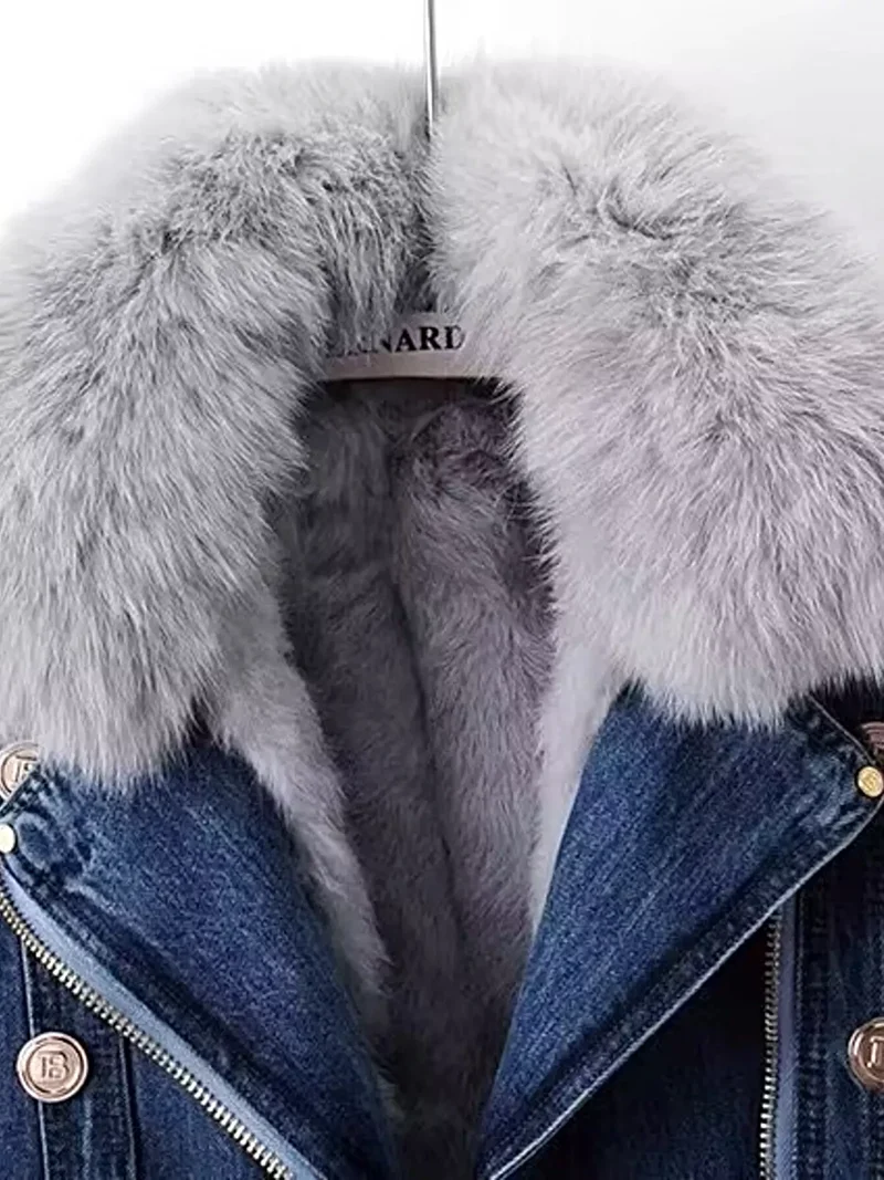 Plus size jas met kraag van imitatiebont – stijlvolle denim jas met comfortabele pasvorm