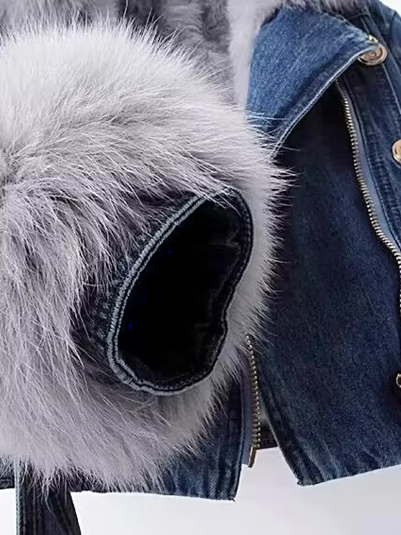 Plus size jas met kraag van imitatiebont – stijlvolle denim jas met comfortabele pasvorm