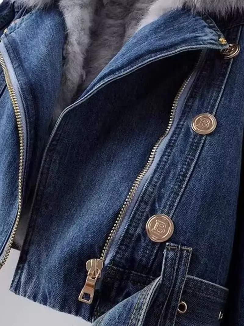 Plus size jas met kraag van imitatiebont – stijlvolle denim jas met comfortabele pasvorm
