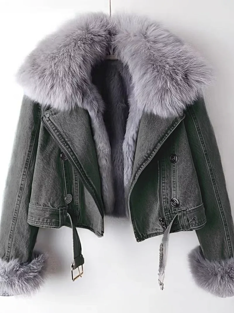Plus size jas met kraag van imitatiebont – stijlvolle denim jas met comfortabele pasvorm