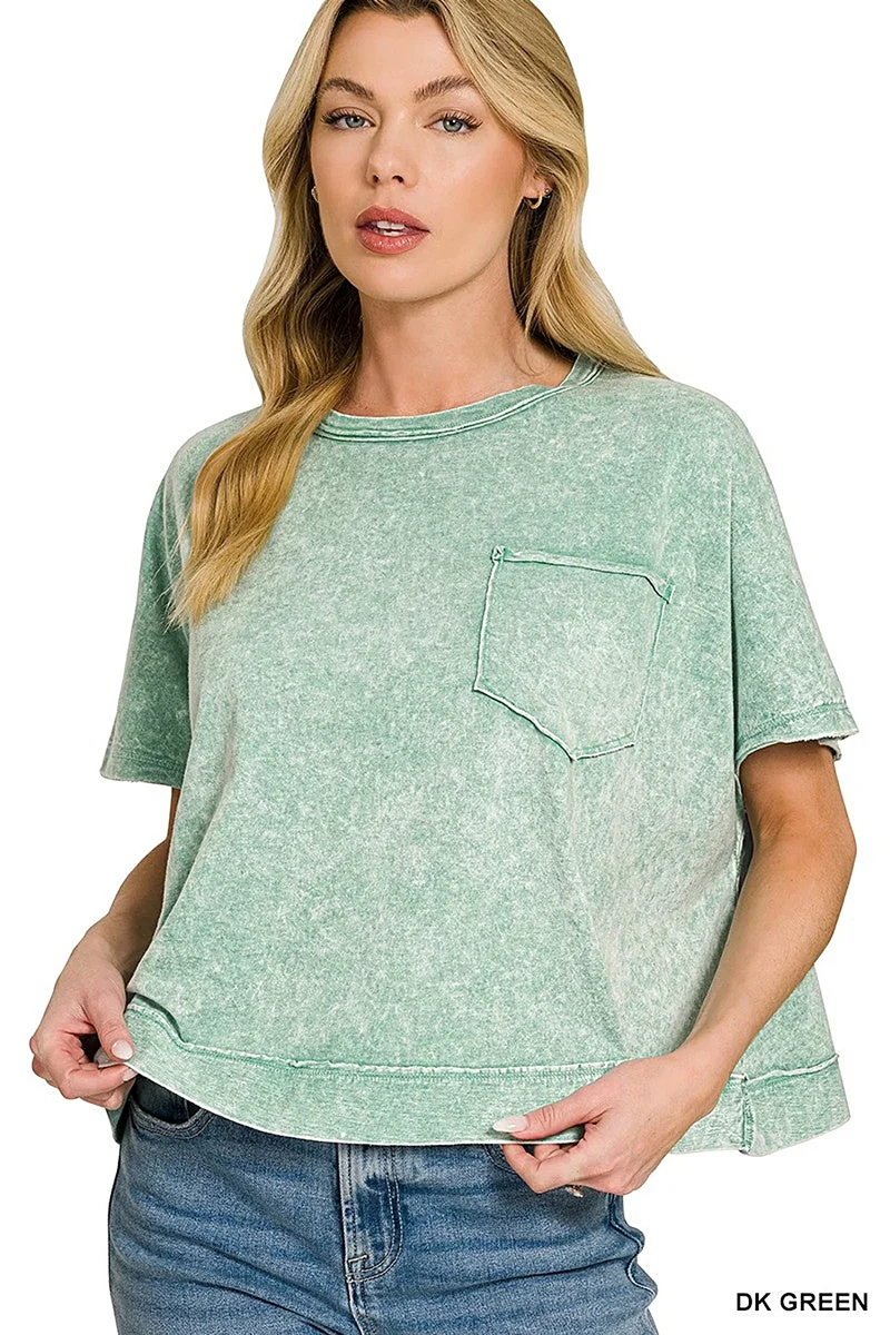 Zenana Halo oversized casual top met zakje, gewassen look, zacht 100% katoen, moeiteloze stijl