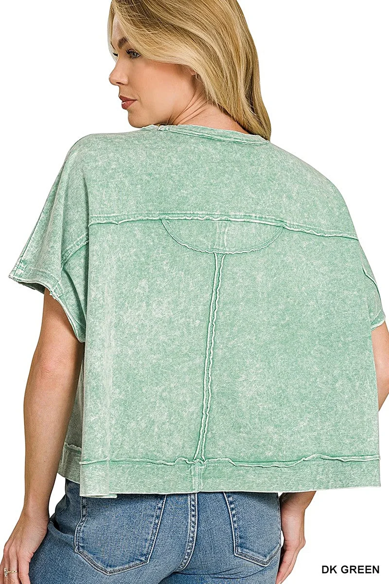 Zenana Halo oversized casual top met zakje, gewassen look, zacht 100% katoen, moeiteloze stijl