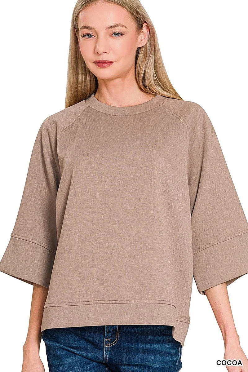 Elegante Cocoa Fashion trui met wijde mouwen, gemaakt van een zachte, elastische katoenmix.