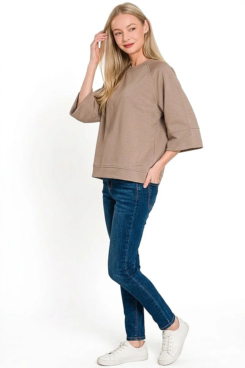 Elegante Cocoa Fashion trui met wijde mouwen, gemaakt van een zachte, elastische katoenmix.
