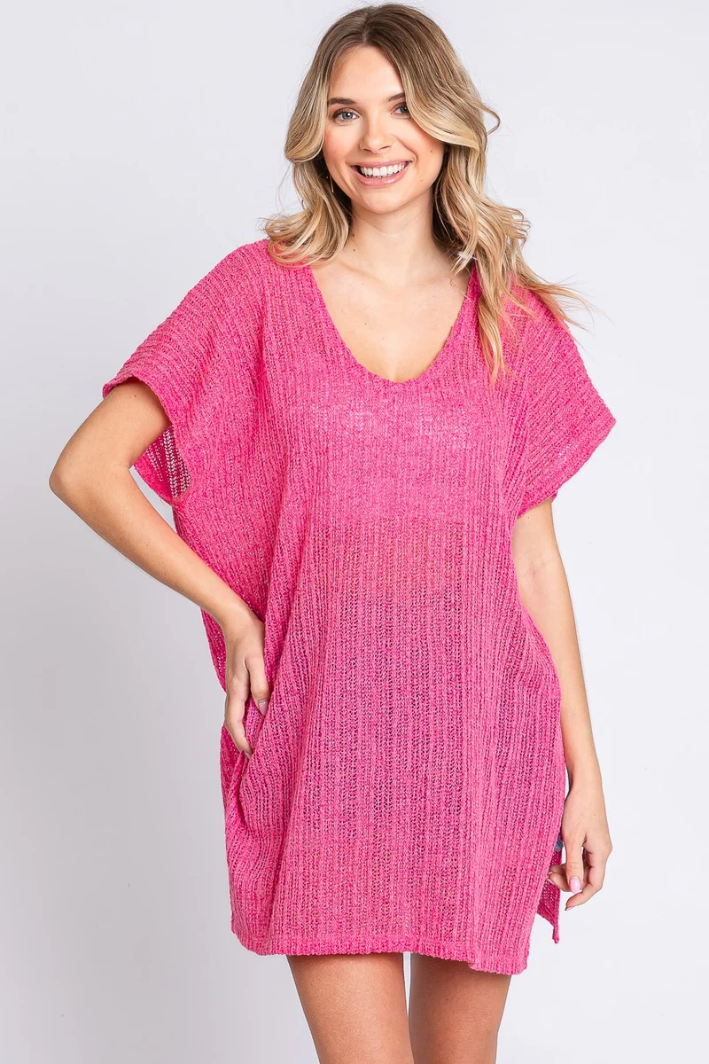 GeeGee korte mouw zijsplit gebreide cover up jurk