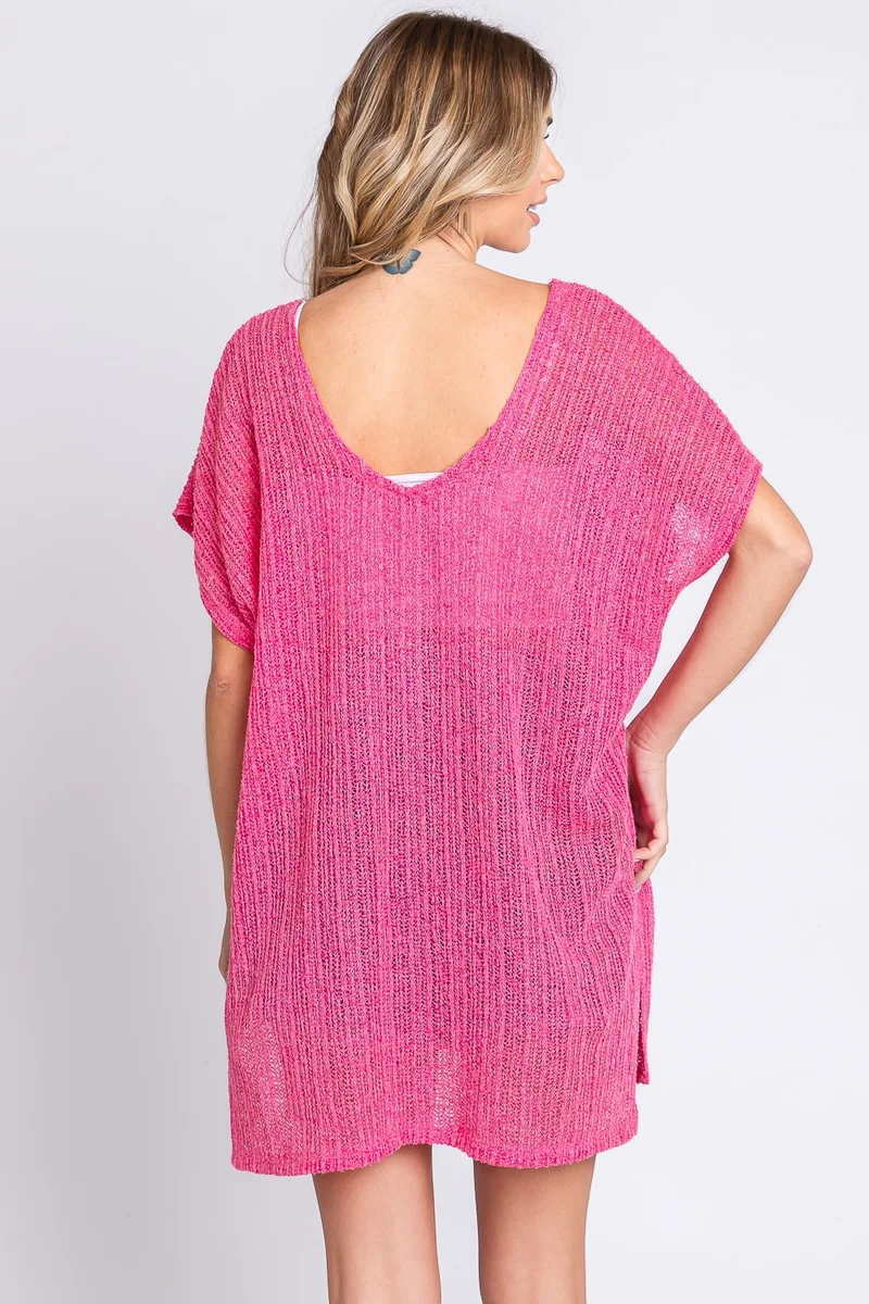 GeeGee korte mouw zijsplit gebreide cover up jurk