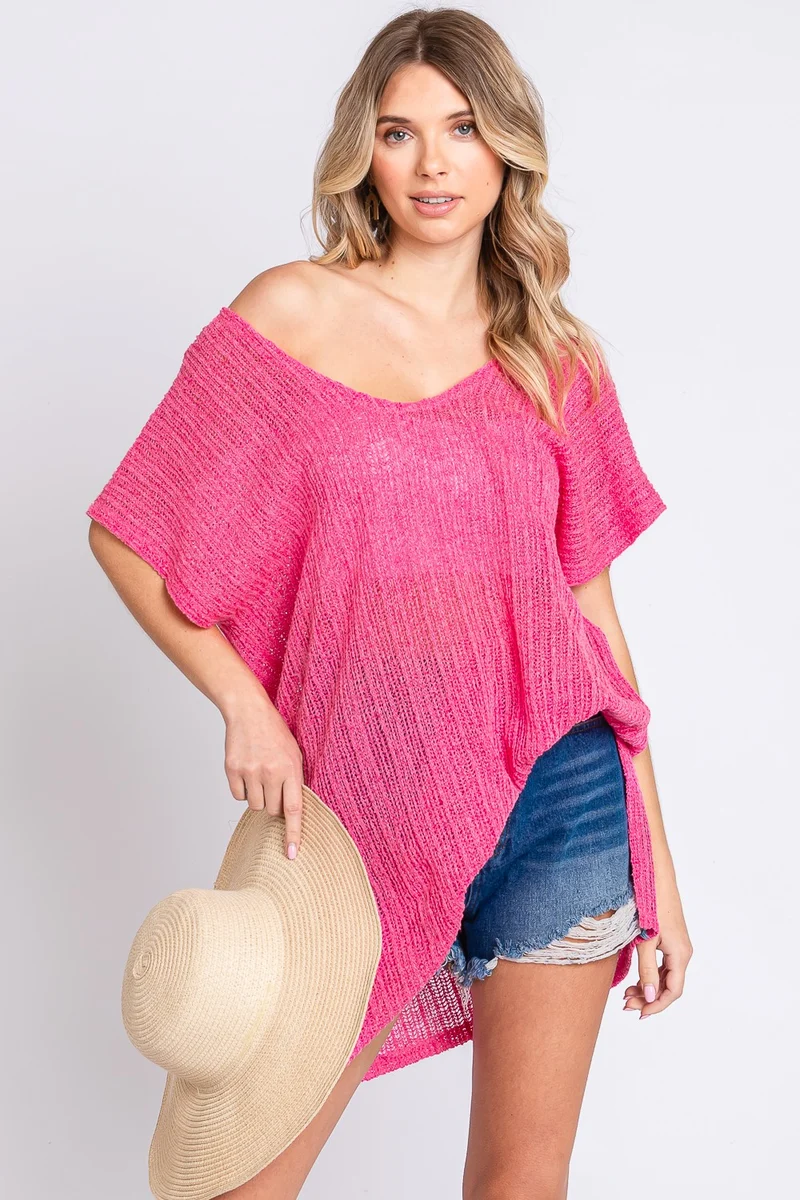 GeeGee korte mouw zijsplit gebreide cover up jurk