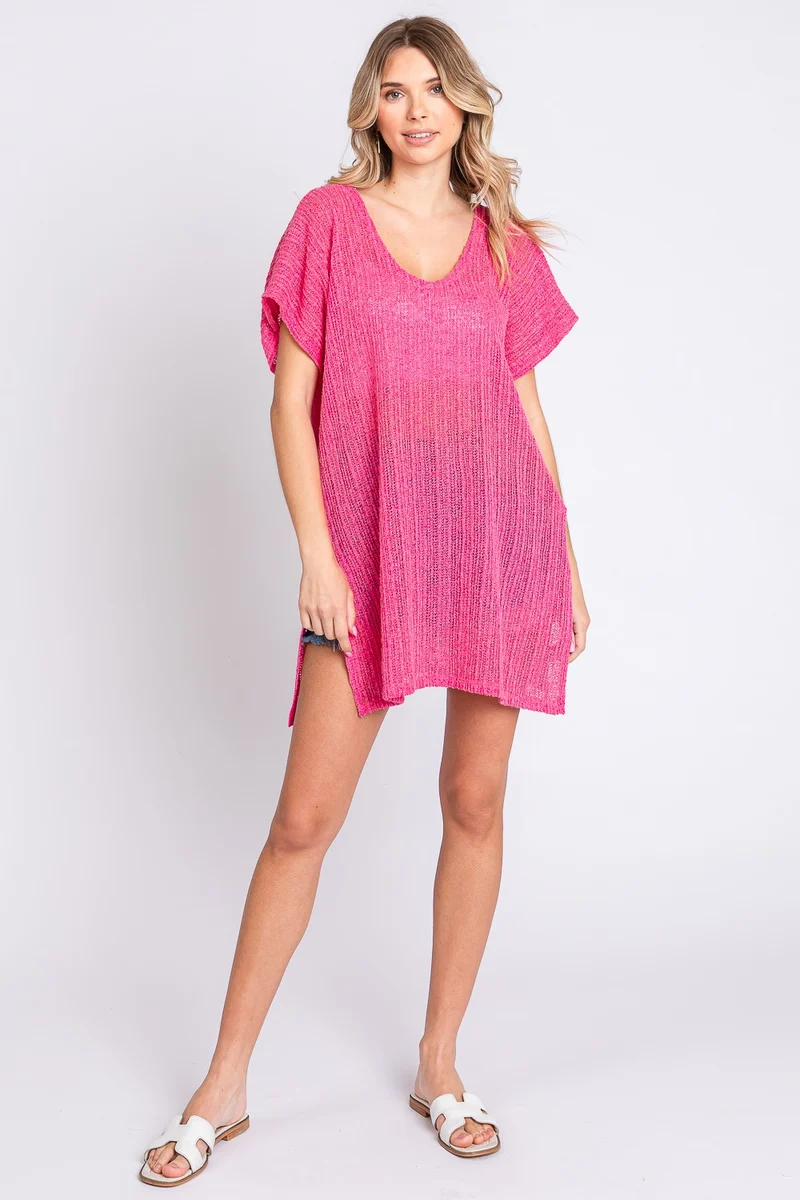 GeeGee korte mouw zijsplit gebreide cover up jurk